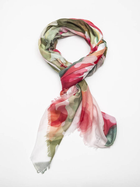 Multicolor scarf on white background. Top view.