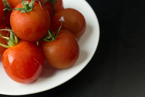 Close Fresh Tomato Black Table Background — Stock Photo, Image