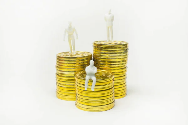 Witte Miniatuur Het Goudstuk Bitcoin Abstract Beeld Close Achtergrond — Stockfoto