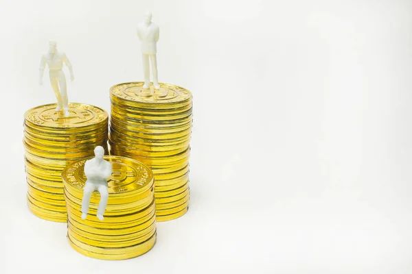 Witte Miniatuur Het Goudstuk Bitcoin Abstract Beeld Close Achtergrond — Stockfoto