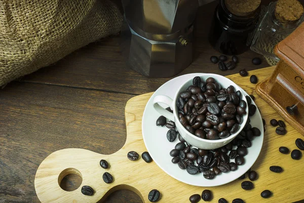 Kaffebönor Vintage Humör Och Tonen Trä Bord — Stockfoto