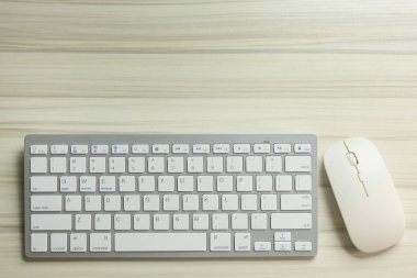  iş istasyonu office düz ahşap masa görüntü arka planı için lay.