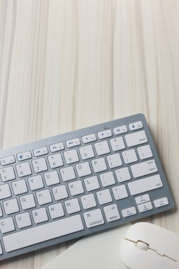  iş istasyonu office düz ahşap masa görüntü arka planı için lay.