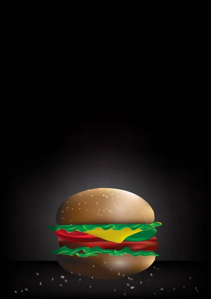 Makanan Cepat Saji Hamburger Vektor Dalam Suasana Hati Gelap Gambar - Stok Vektor