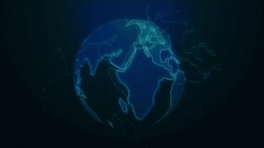 CG mavi dünya ışıltısı içinde karanlık kamera hareketi görüntüleri.