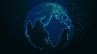 CG mavi dünya ışıltısı içinde karanlık kamera hareketi görüntüleri.