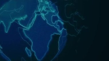 CG mavi dünya ışıltısı içinde karanlık kamera hareketi görüntüleri.