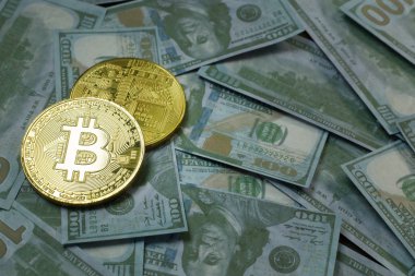 Cryptocurrency Bitcoin doları banknot üzerinde görüntü kadar kapatın.