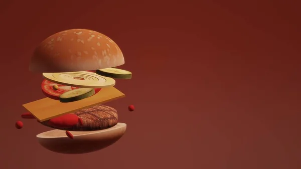 Hamburger Sfondo Rosso Contenuto Alimentare — Foto Stock