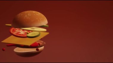 Üzerinde kırmızı bir arka plan görüntüleri 3d Hamburger.