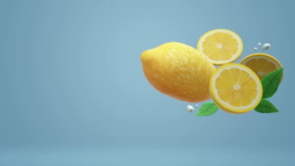 3d objekt citron na modré pro potraviny záběry.