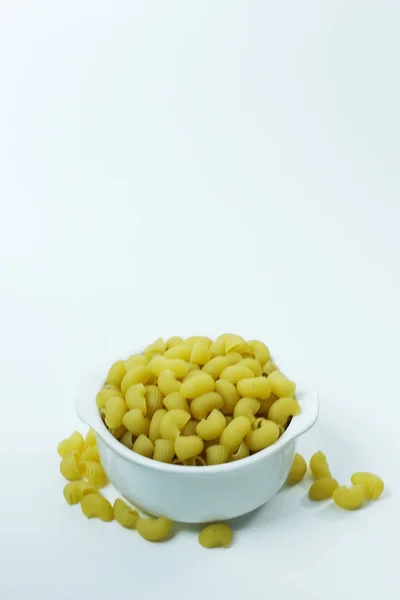 Macaroni Raw White Bowl White Background — Stock Photo, Image