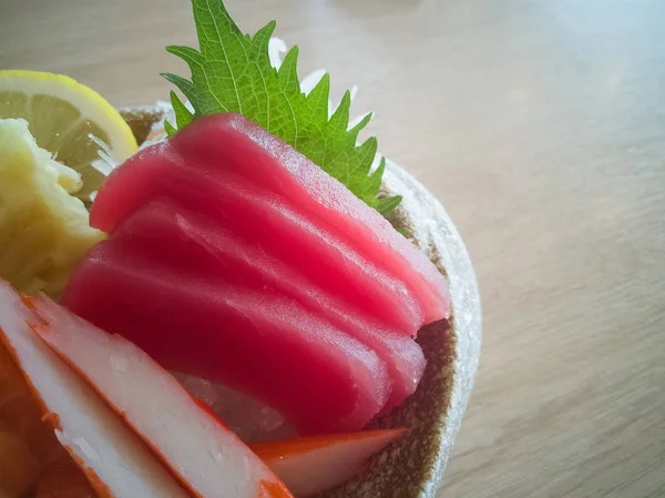 Sushi Define Mesa Madeira Comida Japonesa — Fotografia de Stock