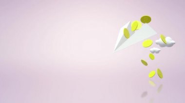 Hava uçak kağıt ve altın Render 3d.