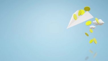 Hava uçak kağıt ve altın Render 3d.