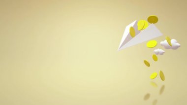 Hava uçak kağıt ve altın Render 3d.