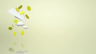 Hava uçak kağıt ve altın Render 3d.