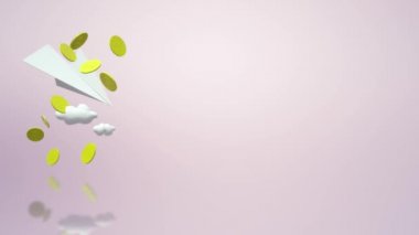 Hava uçak kağıt ve altın Render 3d.