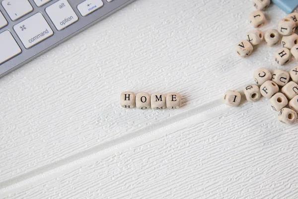 The home word on wood top view image — Stock Photo, Image