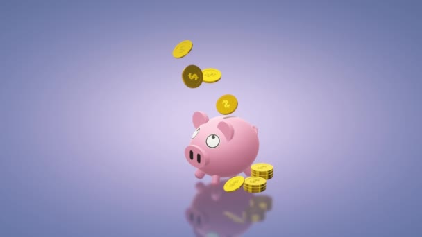 Piggy Bank Van Rendering Van Munt Voor Geld Inhoud — Stockvideo