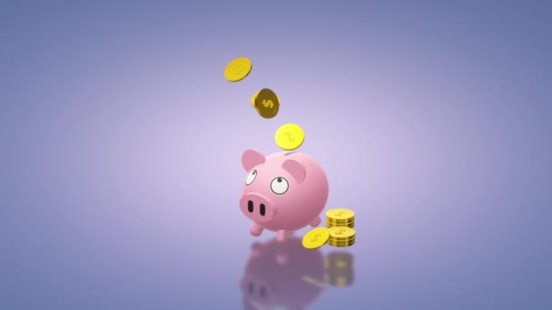 Piggy Bank Van Rendering Van Munt Voor Geld Inhoud — Stockvideo