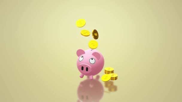 Трехмерная Рендеринг Монеты Банка Piggy Денежного Содержания — стоковое видео