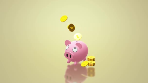 Piggy Bank Coin Rendering Money Content — Stock Video