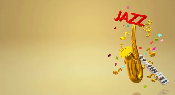 El contenido del festival de música de jazz de saxofón en 3D —  Fotos de Stock