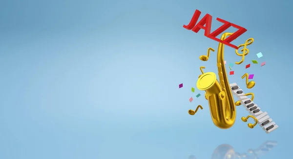 Зміст фестивалю джазової музики 3d візуалізації саксофона — стокове фото