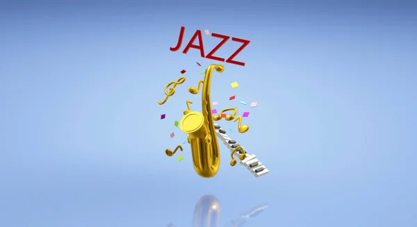 Зміст фестивалю джазової музики 3d візуалізації саксофона — стокове фото