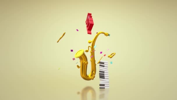 Conteúdo Festival Música Saxofone Jazz Renderização — Vídeo de Stock