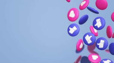 3D render thumbs up ve kalp sosyal medya simgesi.