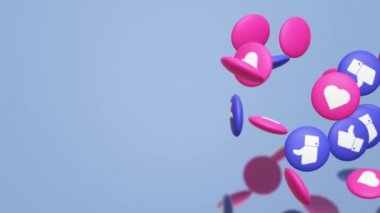 3D render thumbs up ve kalp sosyal medya simgesi.