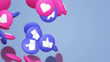 3D render thumbs up ve kalp sosyal medya simgesi.