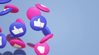 3D render thumbs up ve kalp sosyal medya simgesi.