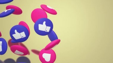 3D render thumbs up ve kalp sosyal medya simgesi.