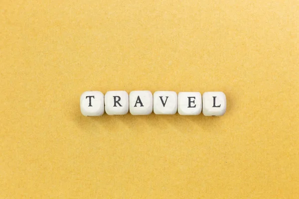 Travel  wood cube close up image  for travel content. — Stock Photo, Image