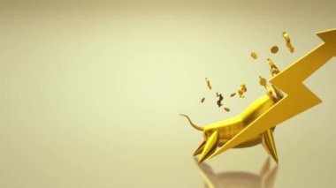 İş içeriği için 3d render altın boğa.