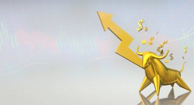  İş içeriği için 3d render altın boğa.