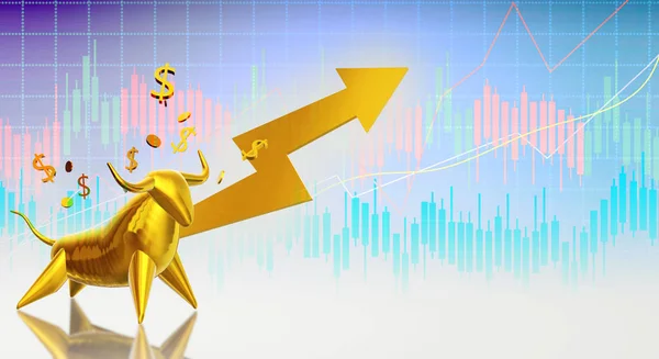 3d rendering gold bull for business content.