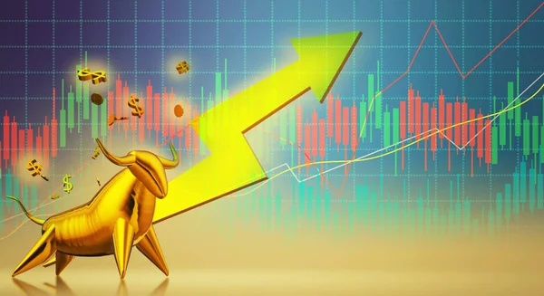3d rendering gold bull for business content.