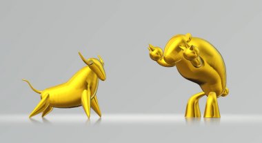 3d render altın boğa ve ayı iş içeriği.
