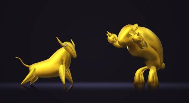 3d render altın boğa ve ayı iş içeriği.