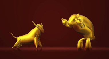 3d render altın boğa ve ayı iş içeriği.