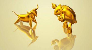 3d render altın boğa ve ayı iş içeriği.