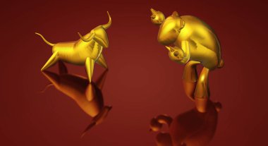 3d render altın boğa ve ayı iş içeriği.