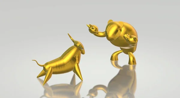 3d rendering gold bull and bear business content. — Stock Photo, Image