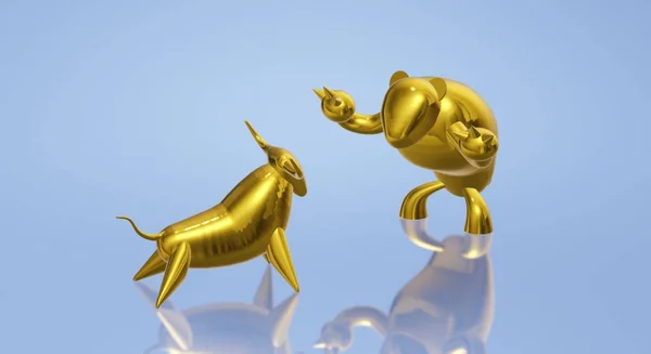 3D renderelés arany bika és a medve üzleti tartalom. — Stock Fotó