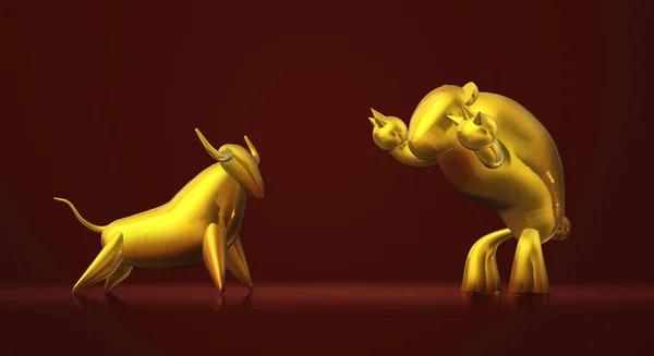 3d rendering gold bull and bear business content. — Stock Photo, Image