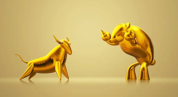 3d rendering gold bull and bear business content.